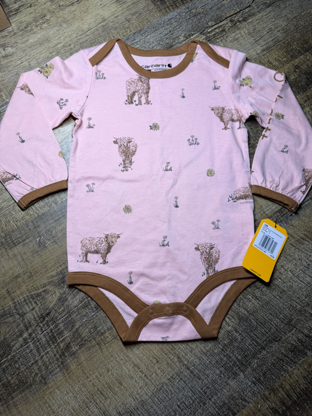 Carhartt Pink Long-Sleeve One-Piece with cows